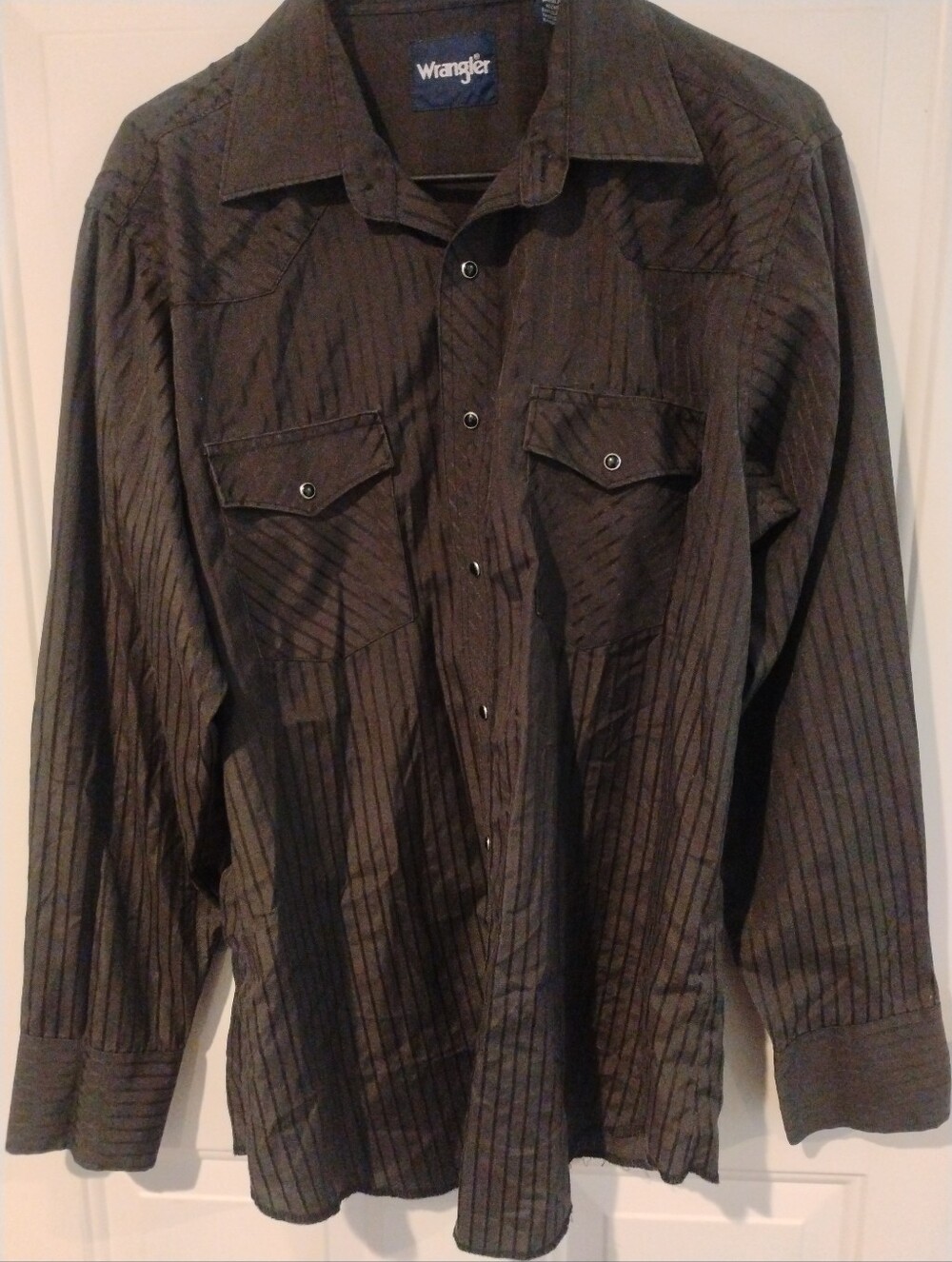 Wrangler Men's Black Western Snap Button Long Sleeve Shirt Stripe - L